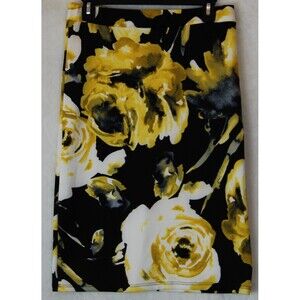 Women’s See You Monday Floral Casual Stretch Skirt - Black Yellow XLarge EUC!
